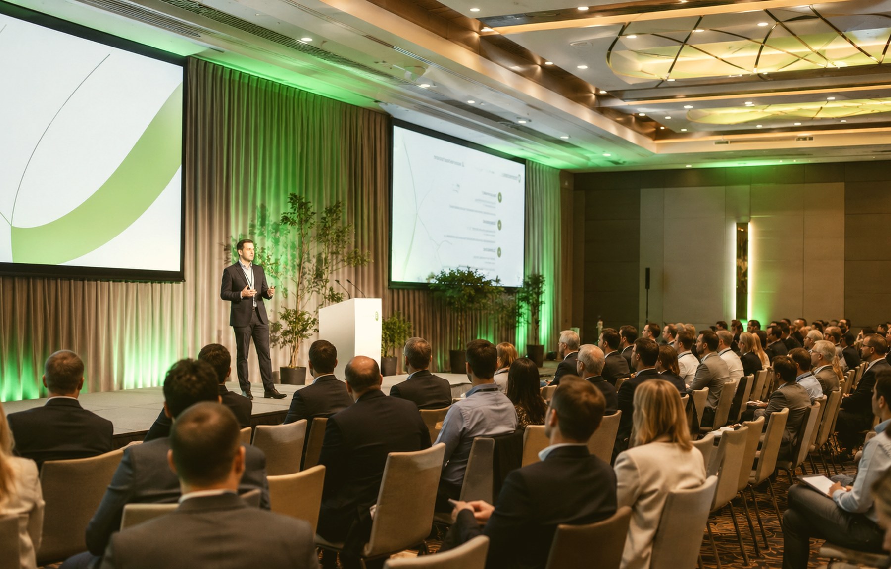 Professionals attending a business event venue